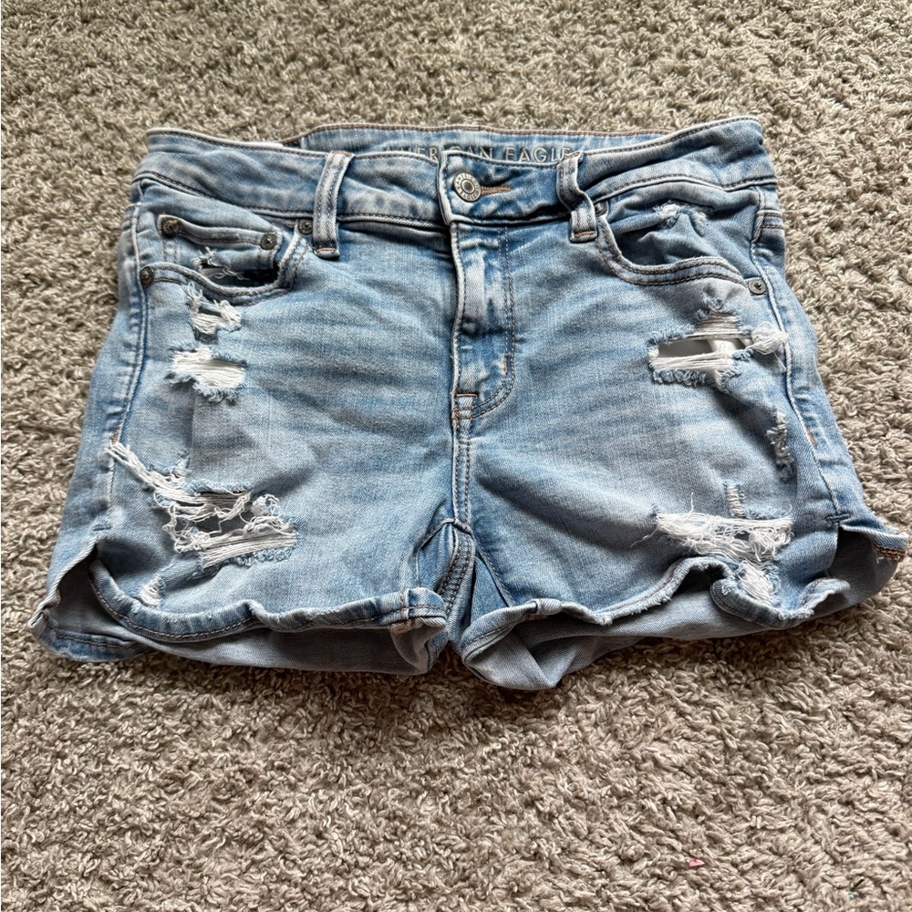 American Eagle Outfitters Ripped Light Blue Jean Shorts